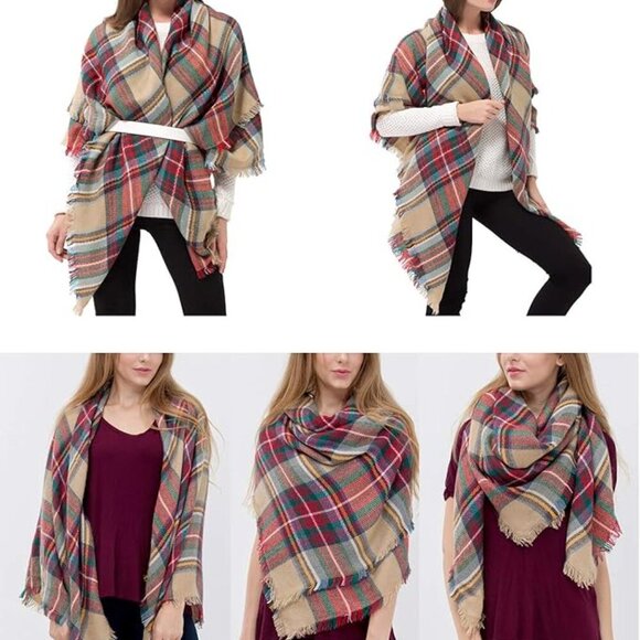 Plaid Scarf Set Blanket Oversized Long One Size - Picture 13 of 13